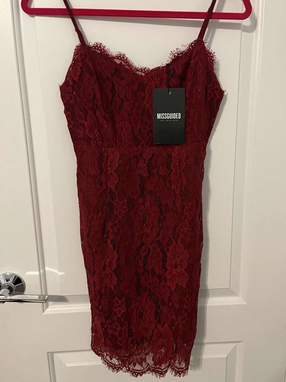 Missguided Burgundy Lace Spaghetti Strap Dress